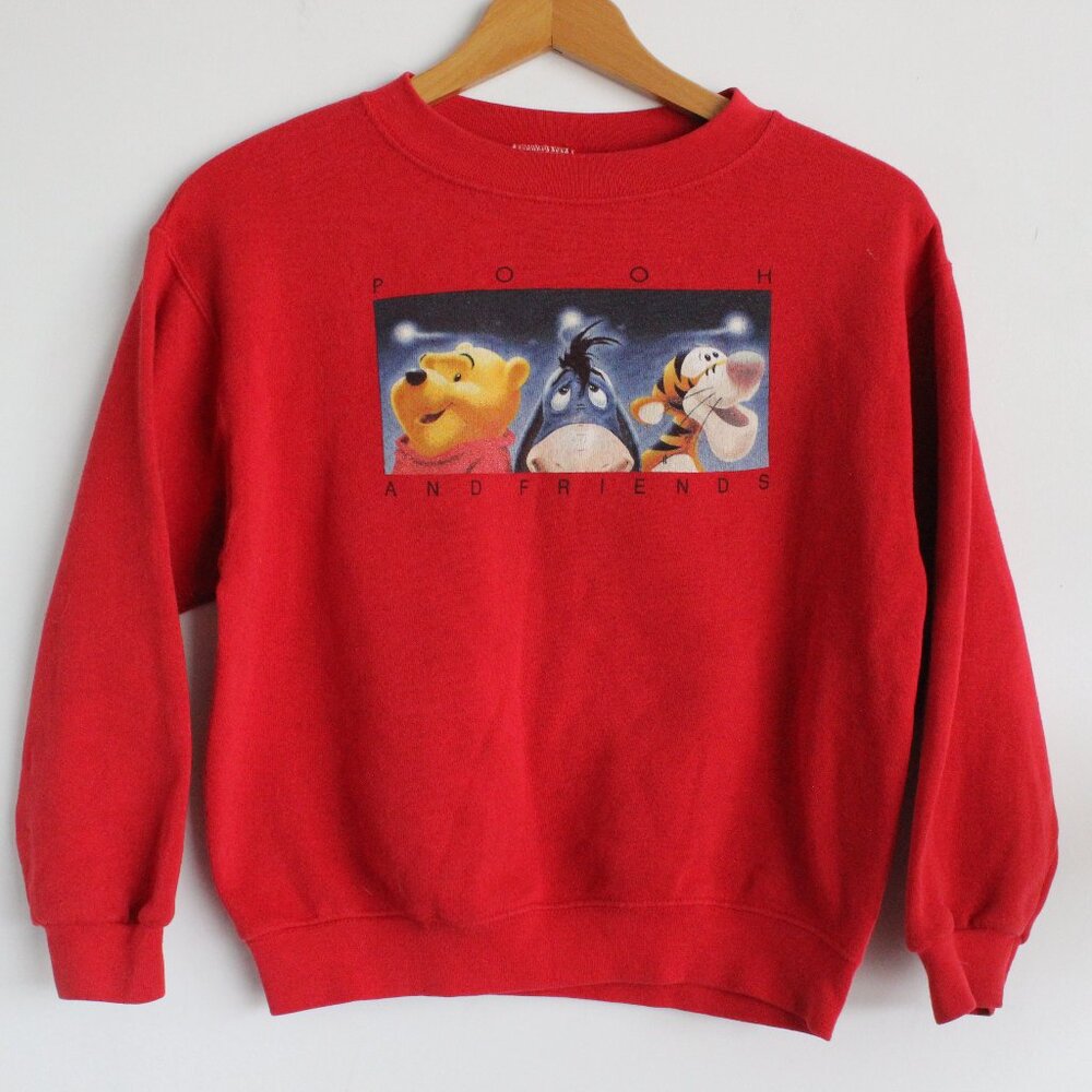90s Disney Store Winnie the Pooh & Friends Sweatshirt Crewneck Red Youth M 7/8